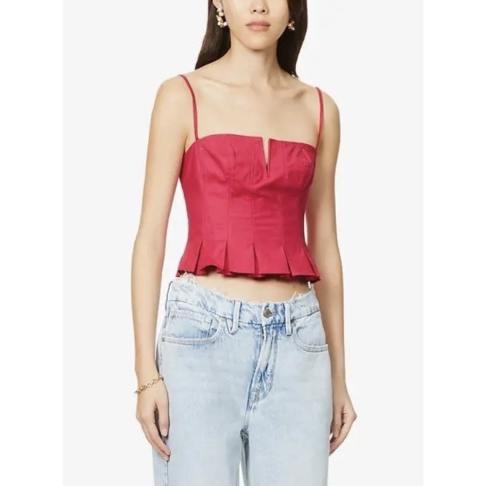 Reformation Shia Corset Top Size 2 Rhubarb Pink Organic Cotton Stretch Cami